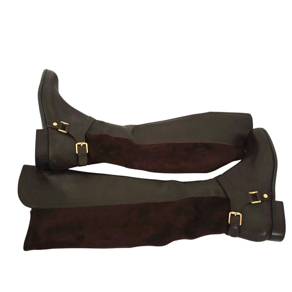 Franco Sarto Mast Over-the-Knee Tall Moto Riding Boots Brown Leather Sz 10
